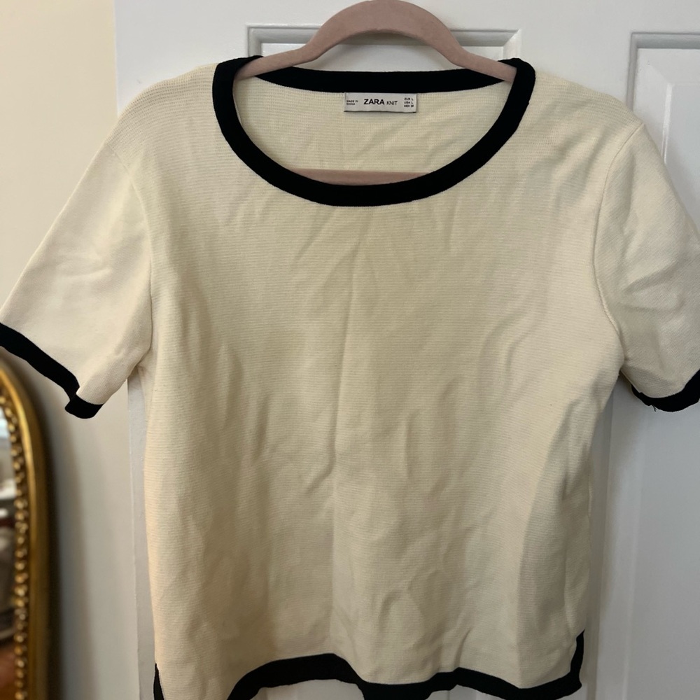 Zara Cream and Black Trim Blouse